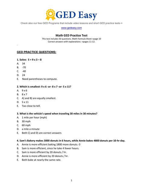 Ged Practice Test Printable